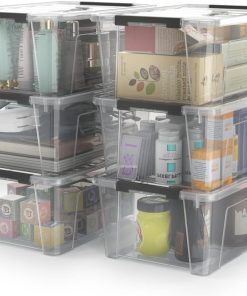 WYT Clear Storage Latch Bins. 6-Pack Storage Organizer Box with Handle and Lids. 5-Litre