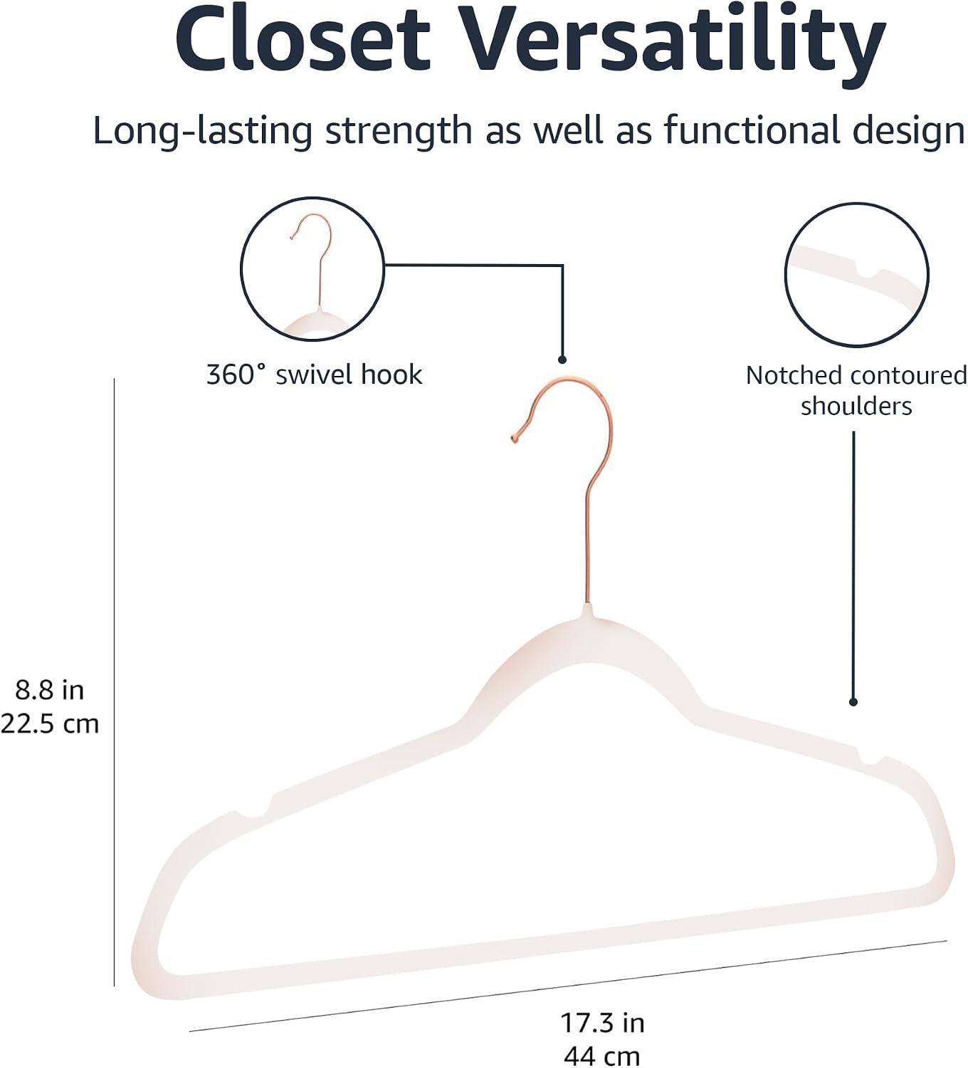 Amazon Basics Space Saving Slim Velvet Non-Slip Suit Clothes Hangers. Sturdy Construction. Closet Organizer. Pack of 50. Blush Pink/Rose Gold - Image 5