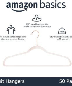 Alternative view of Amazon Basics Space Saving Slim Velvet Non-Slip Suit Clothes Hangers. Sturdy Construction. Closet Organizer. Pack of 50. Blush Pink/Rose Gold
