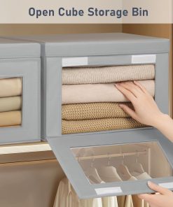 Alternative view of DIMJ Storage Bins with Lids - 4 Pack Large Fabric Closet Organizer with Window & Handles. Collapsible Decorative Storage Boxes for Shelves Under Bed. Books Clothes Blankets Sweaters Organization