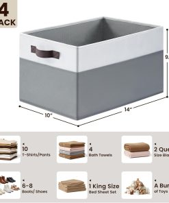Alternative view of 4 Pack Large Closet Storage Baskets Bins for Shelves | Fabric Closet Organizers and Storage with Handles Home Organization | Decorative Collapsible Baskets for Organizing Clothes Toy Nursery 14x10