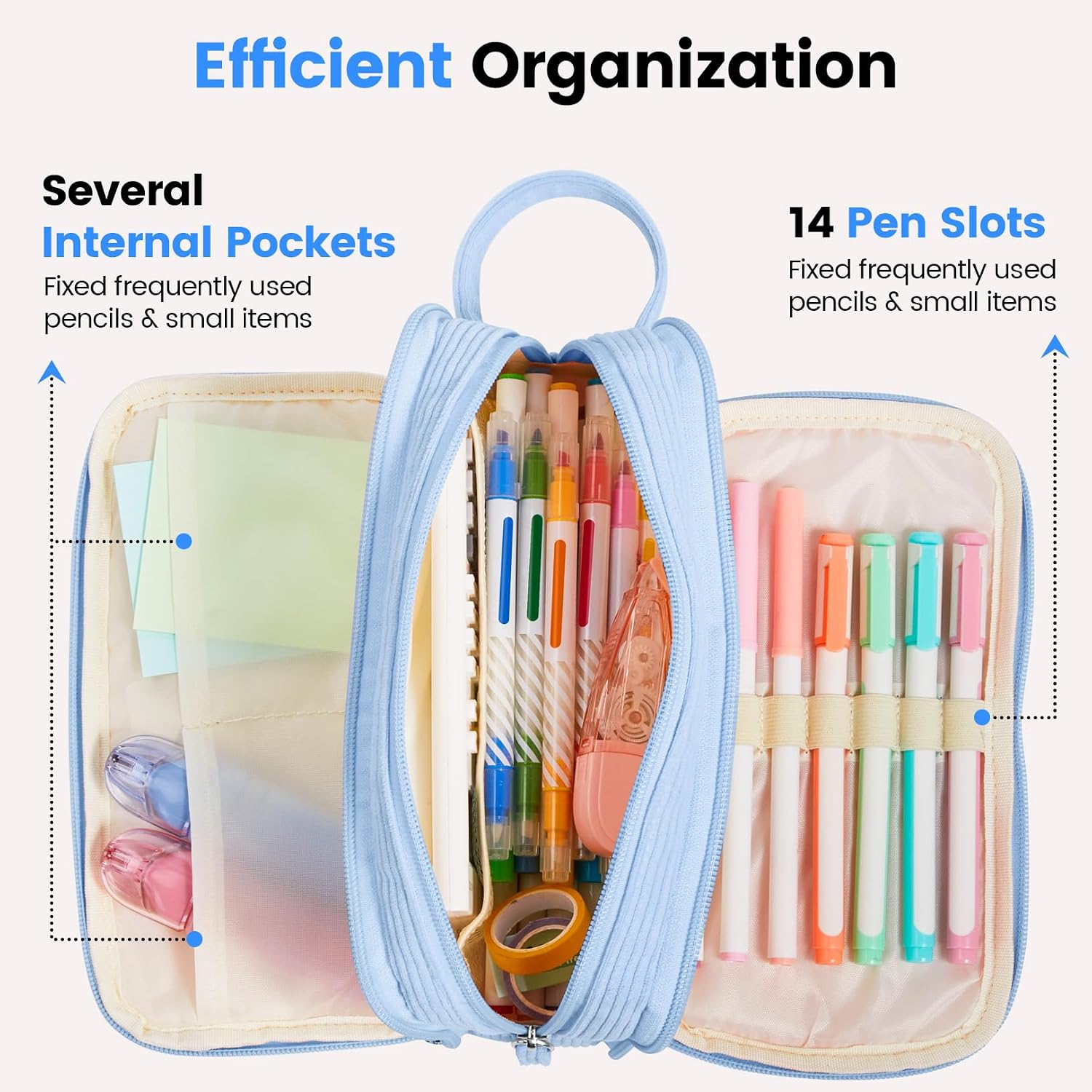 Sooez High Capacity Pencil Case. Soft Corduroy Pencil Pouch with 4 Compartments. Multiple Pockets. Large Pencil Bag with Sturdy Zipper. Cute Pencil Case Pouch Organizer for Student Teen Girls. Blue - Image 5