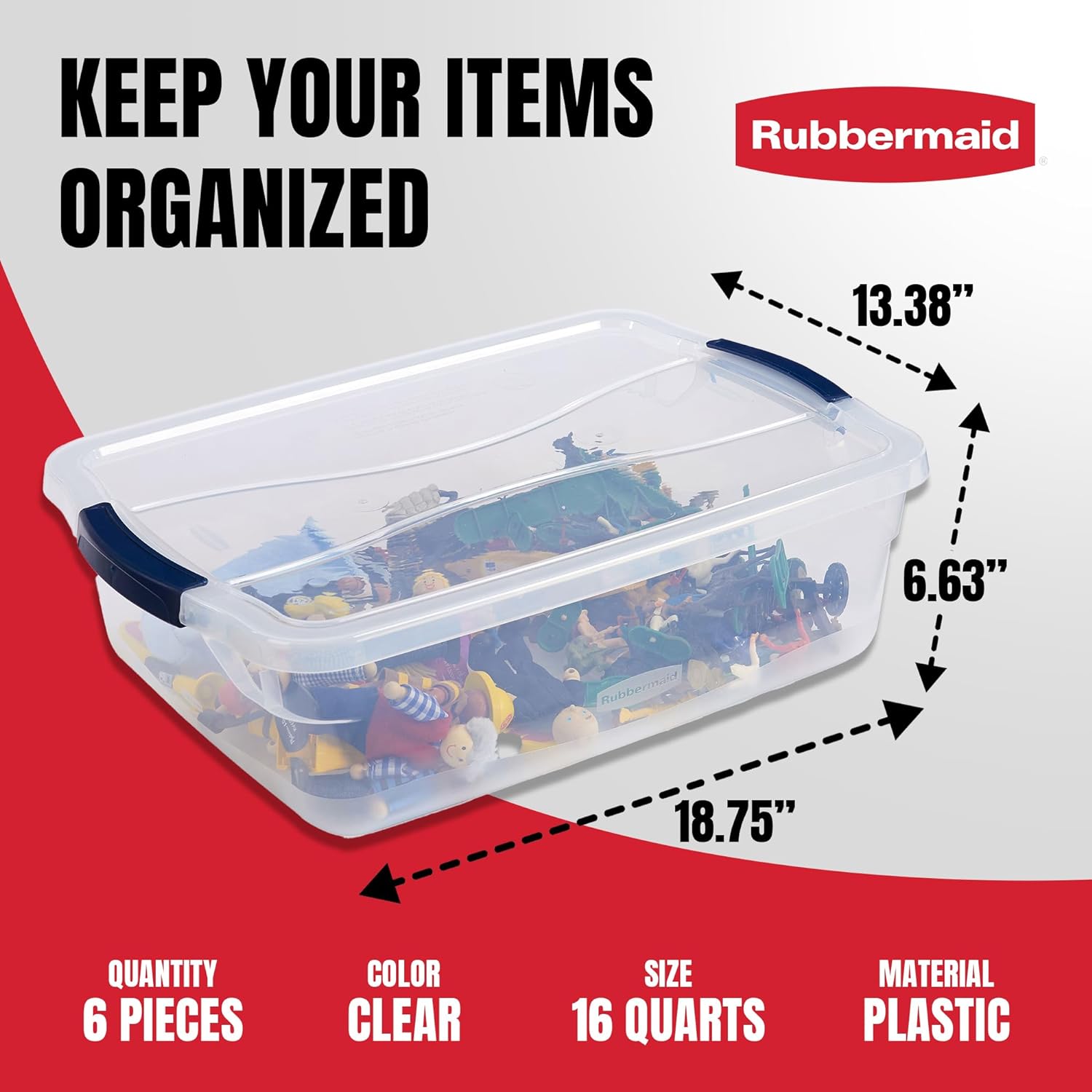 Rubbermaid Cleverstore 17 Qt Clear Storage Bins with Lids. 6-Pack. Stackable. BPA-Free. Made in USA - Image 4